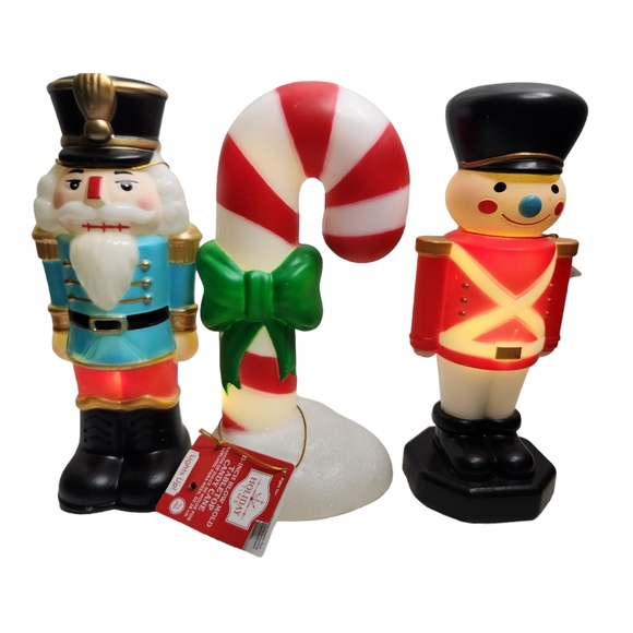 Christmas Blow Molds 11" Candy Cane 2 Nutcrackers Tabletop Decor Molds - Picture 1 of 5